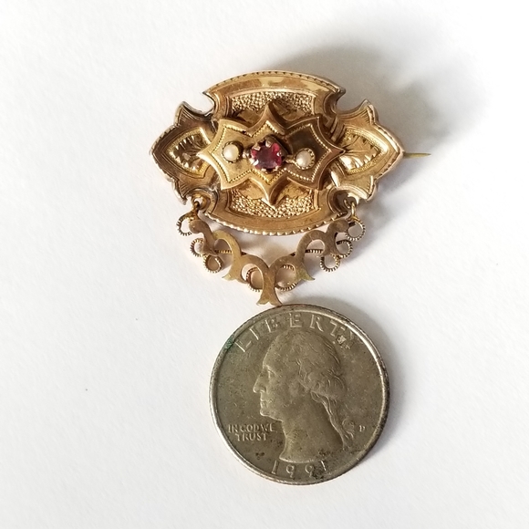 Antique 14k gold brooch solid 1800s Victorian pin yellow engraved - Picture 6 of 12